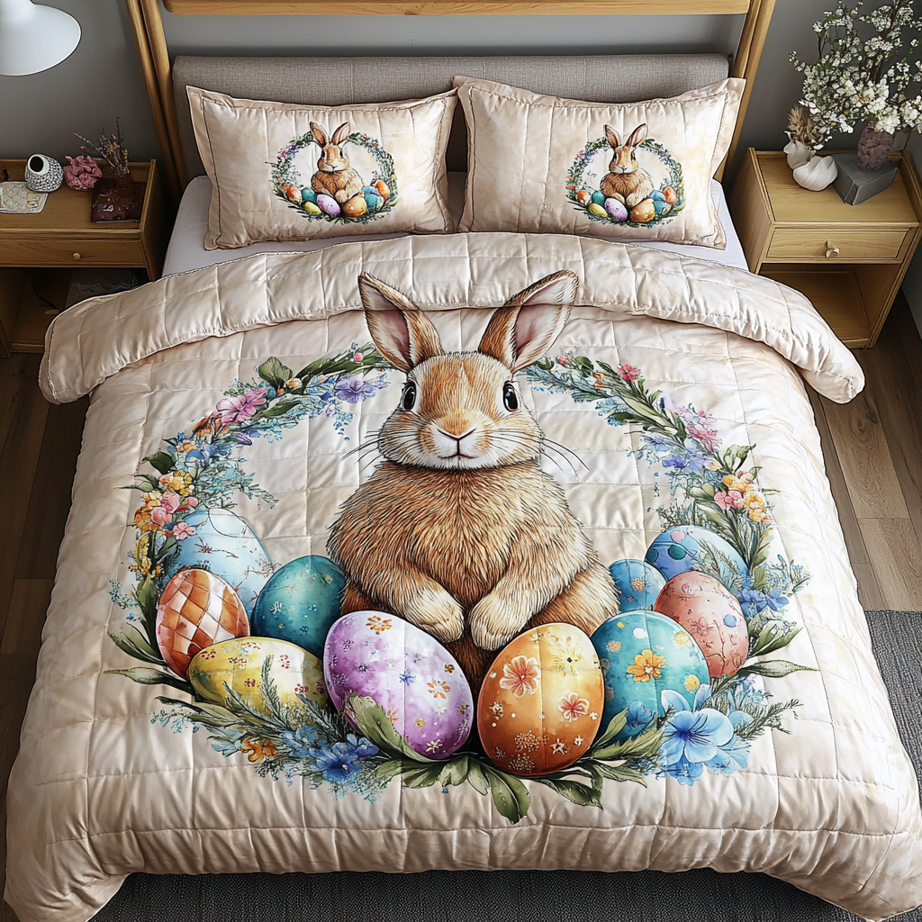 Spring Hopper Quilted Bedding Set Bedroom Decorations Gifts For People With Rabbits