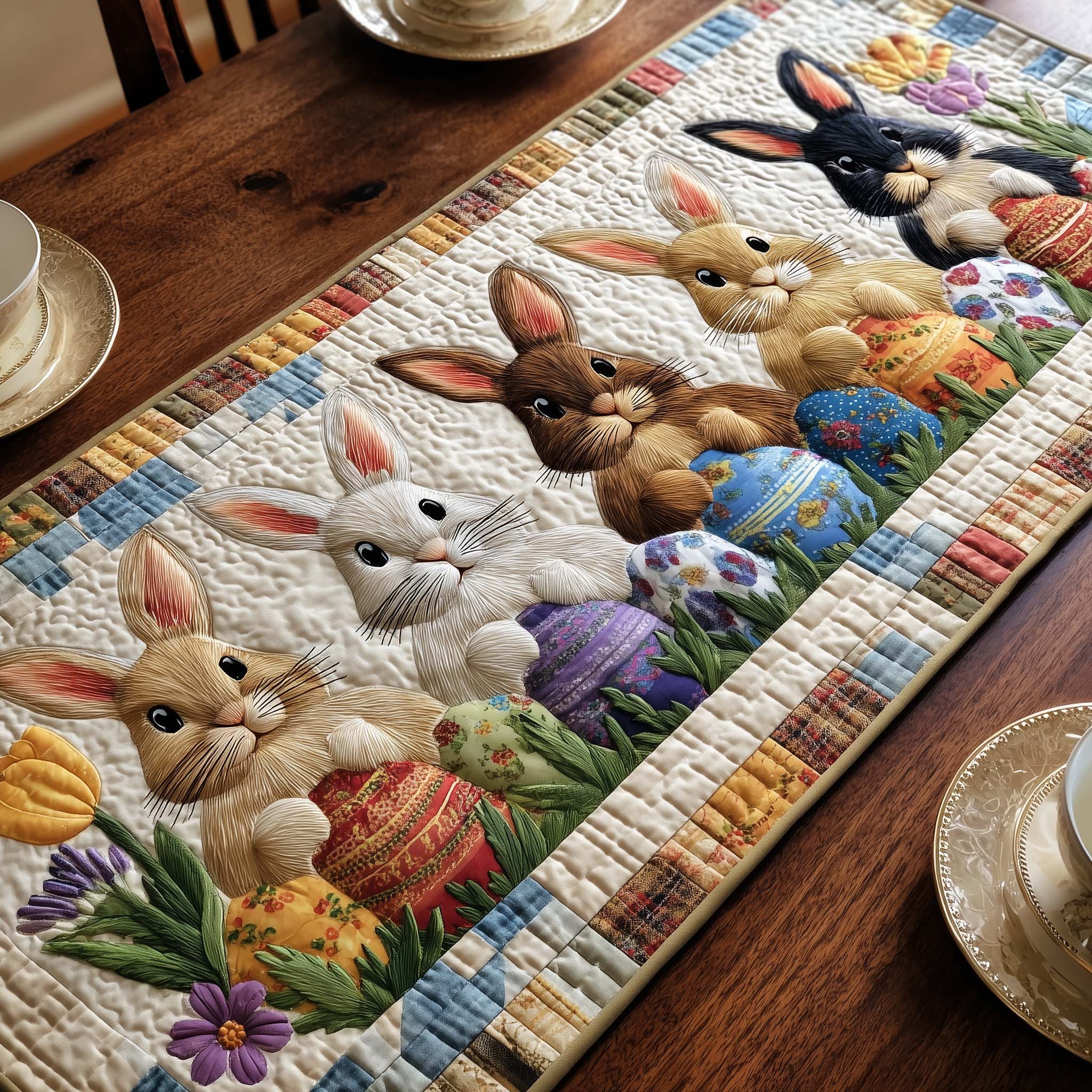 Spring Hopper Quilted Table Runner Farmhouse Dining Room Decor Gift For Home