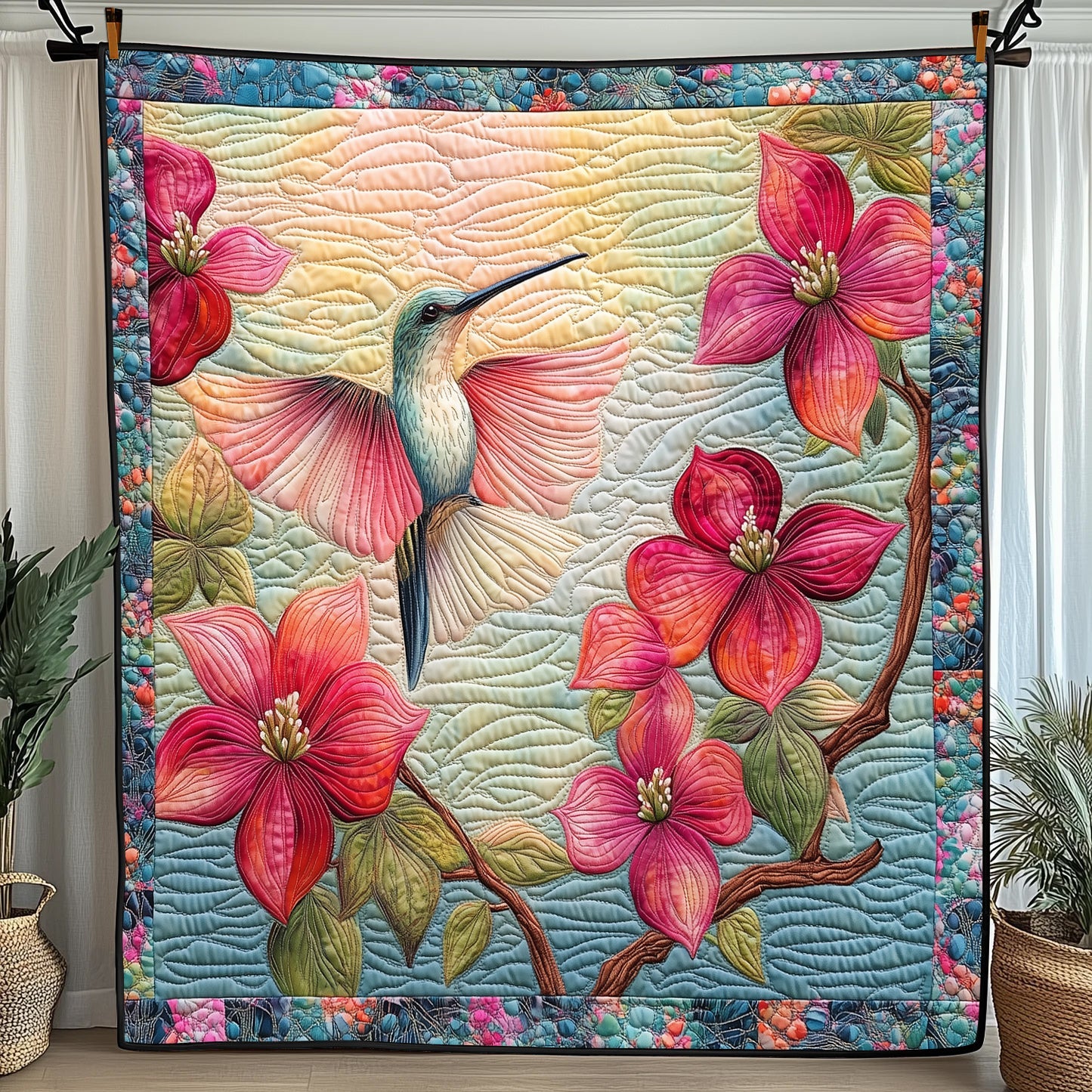 Spring Hummingbird Quilted Blanket Cute Cozy BlanketBest Hummingbird Christmas Gifts