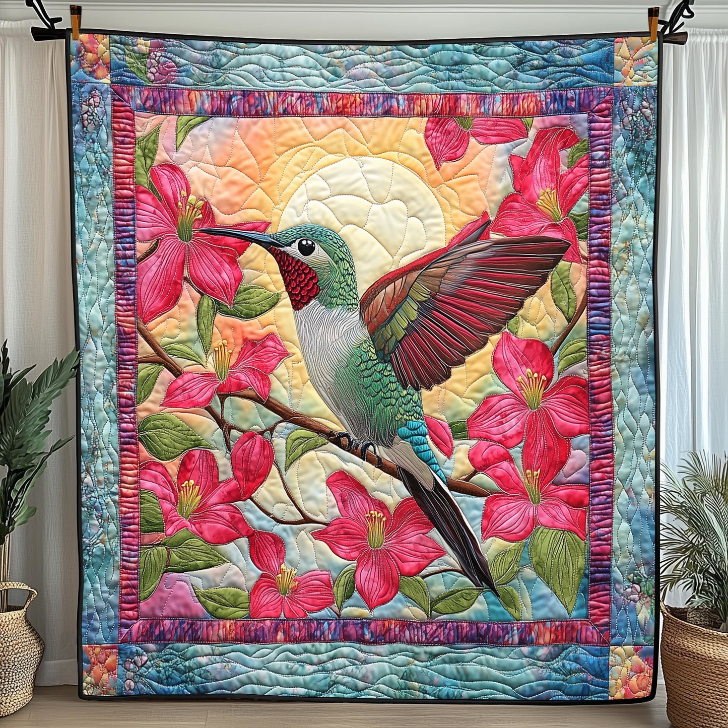 Spring Hummingbird Quilted Blanket Cute Cozy BlanketBest Hummingbird Gifts For Christmas