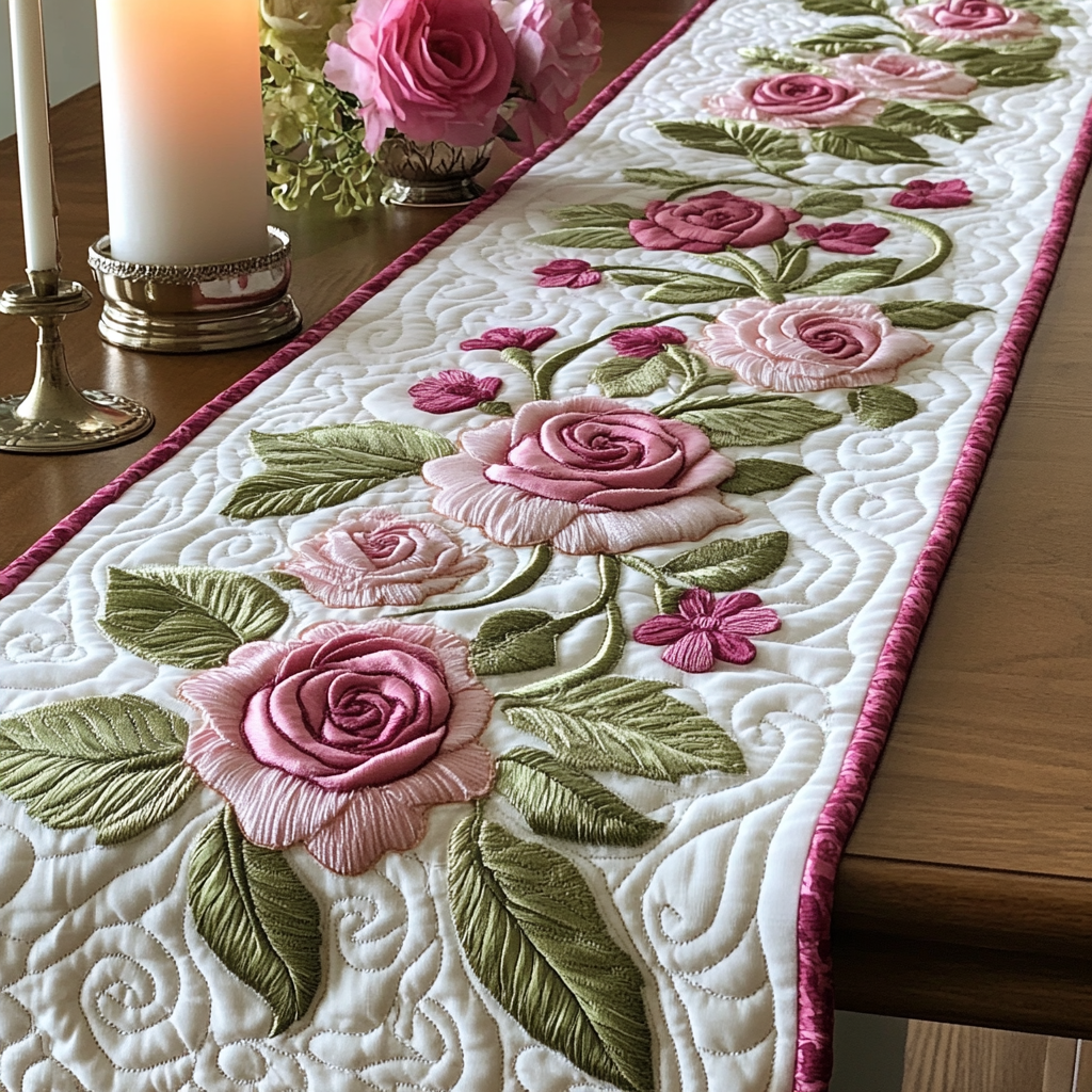 Spring Kiss Quilted Table Runner Dining Room Decor Gifts For Flower Enthusiasts