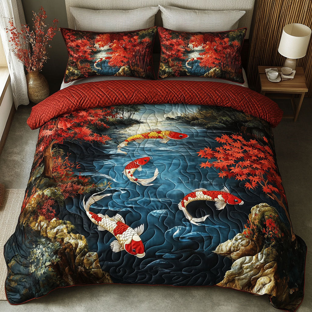 Spring Koi Quilted Bedding Set Bed Room Decoration Koi Birthday Gift
