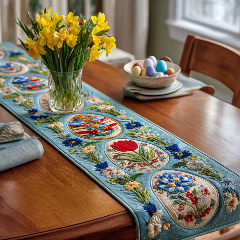 Spring Medallions Quilted Table Runner Floral Spring Table Decor Best Gift For Her