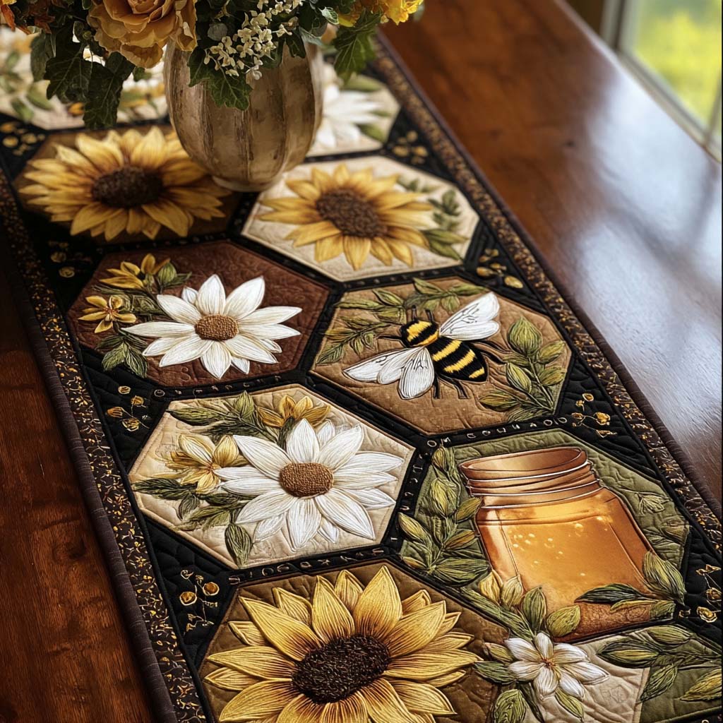 Spring Nectar Quilted Table Runner Kitchen Decor Gifts For Bee Lovers