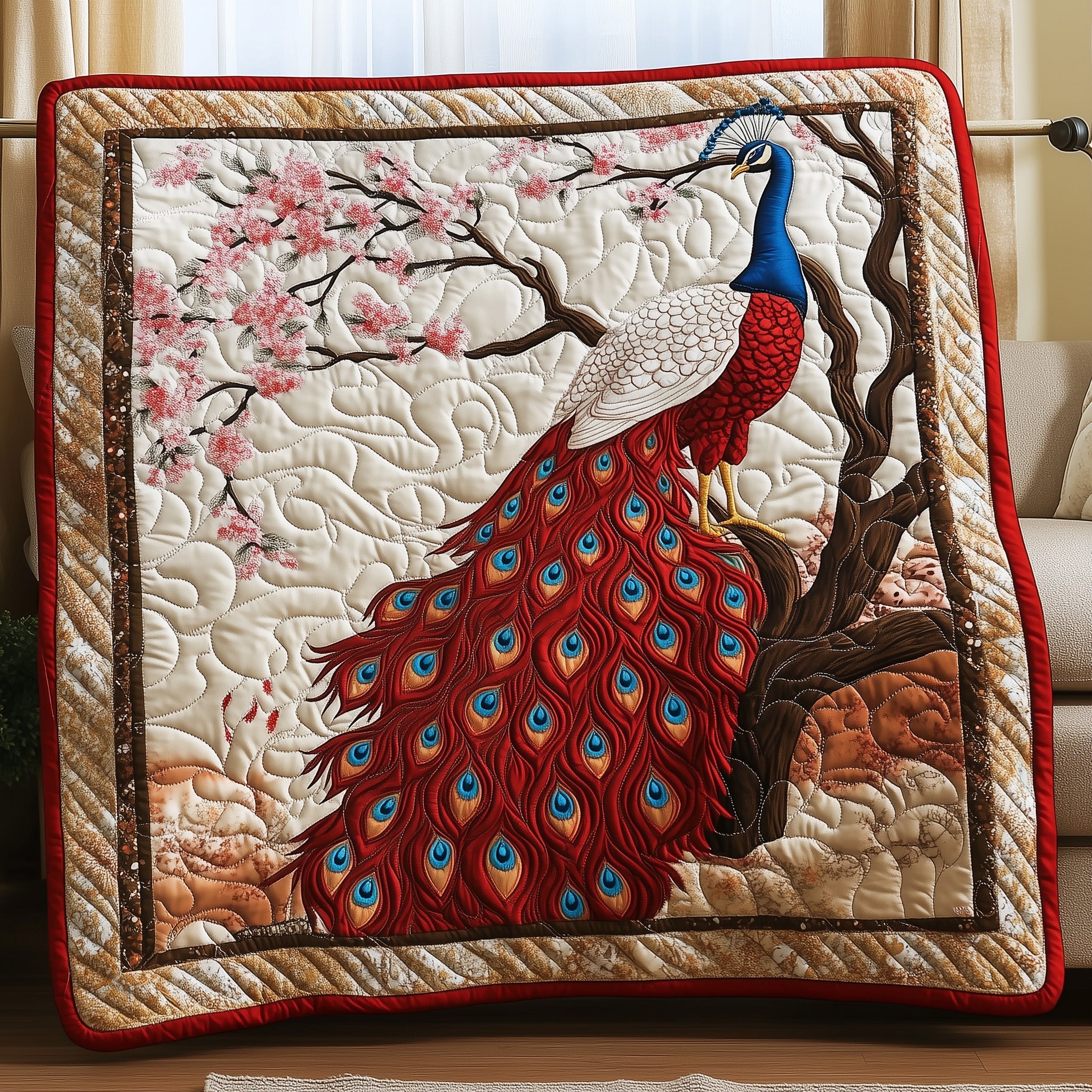 Spring Peacock Quilted Blanket Nice Throw BlanketPeacock Themed Gifts