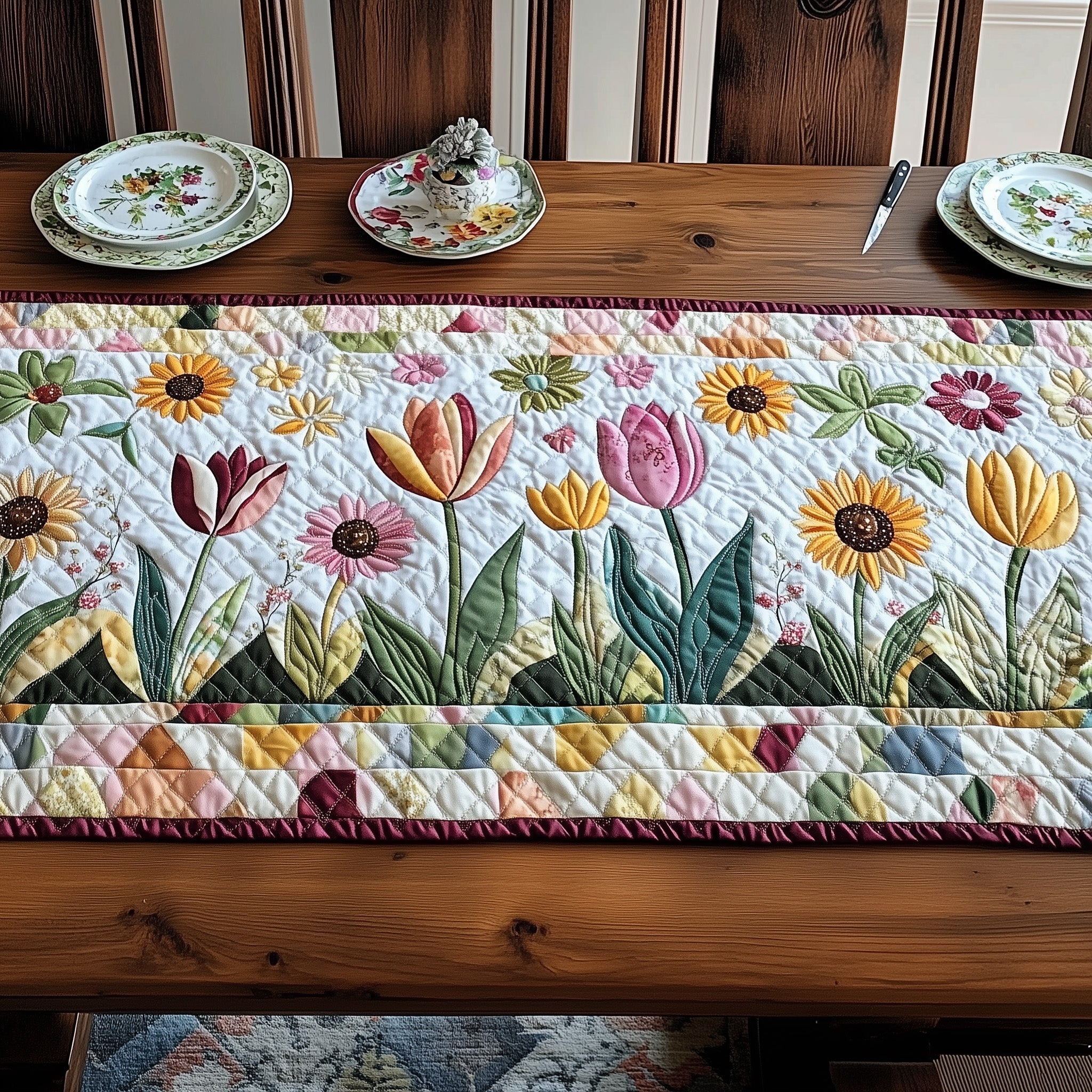 Spring Radiance Quilted Table Runner Farmhouse Dining Room Decor Gift For Home