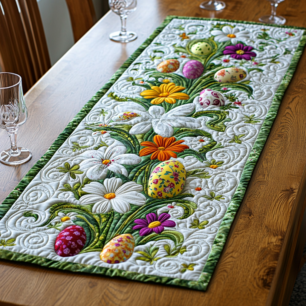 Spring Renewal Quilted Table Runner Easter Dining Table Decor Good Family Gifts