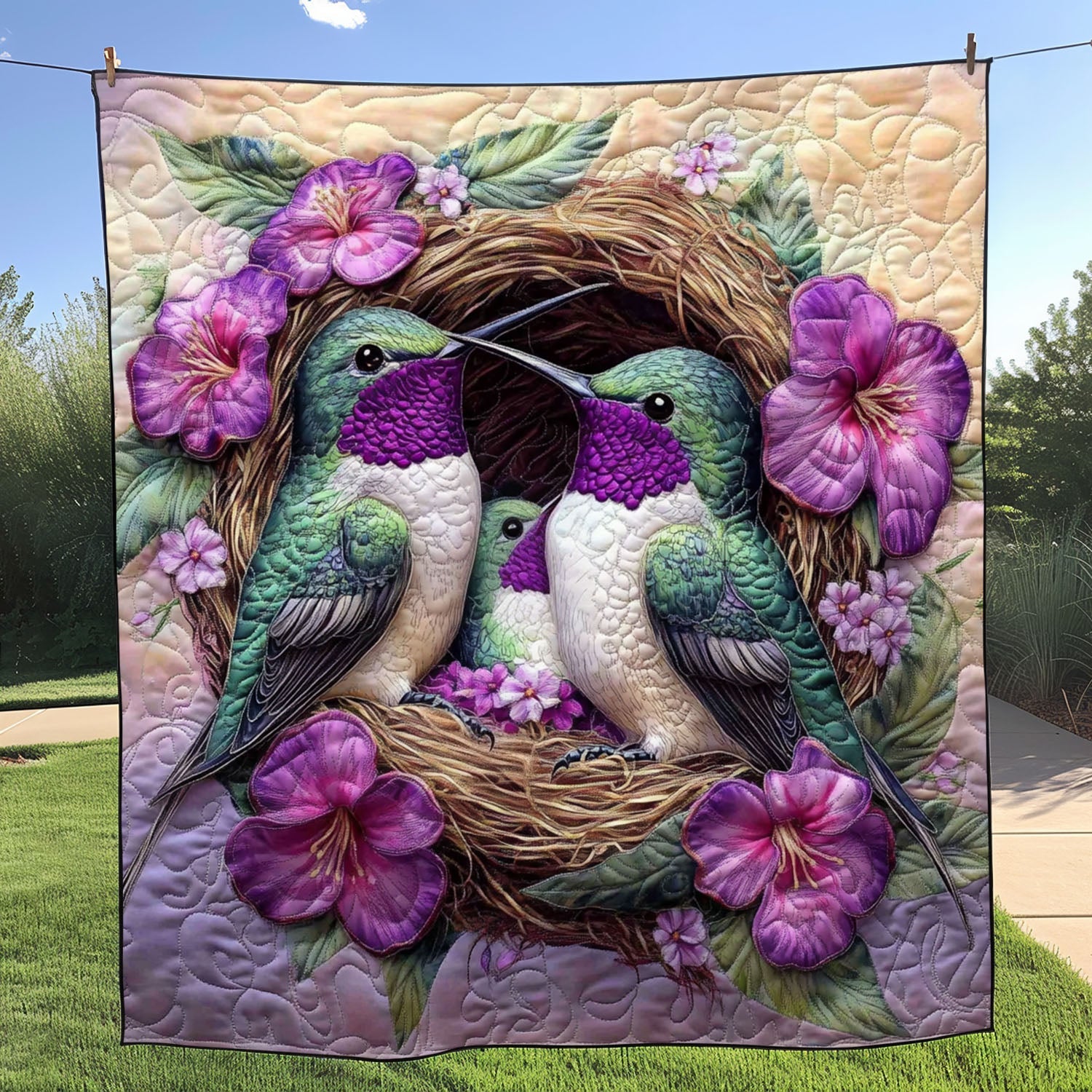 Spring Serenade Quilted Blanket Bedroom Xmas Decor Hummingbird Gifts For Women