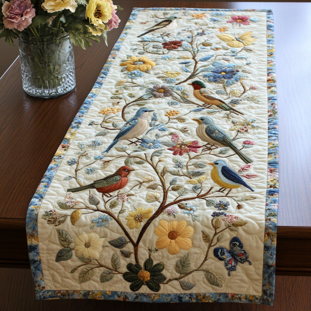 Spring Serenade Quilted Table Runner Dining Room Table Decor Ideas Bird Watching Gifts