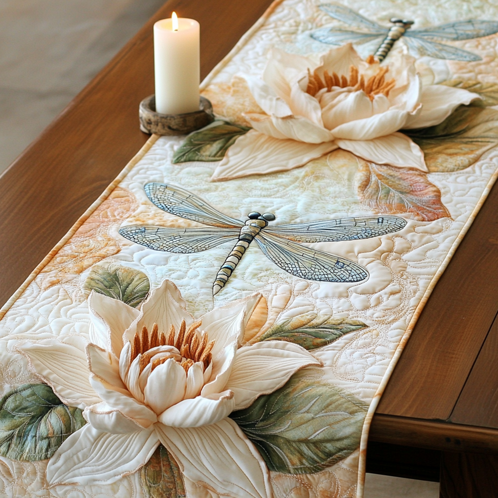 Spring Serenity Quilted Table Runner Dining Room Table Runner Decor Unique Dragonfly Gifts