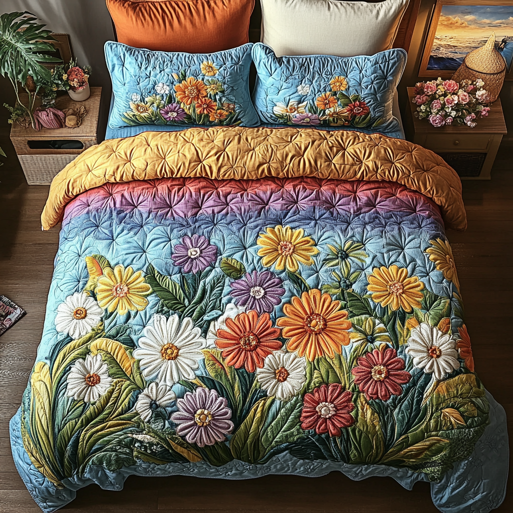 Spring Slumber Quilted Bedding Set Bed Decorations Gifts For Daisy Lovers