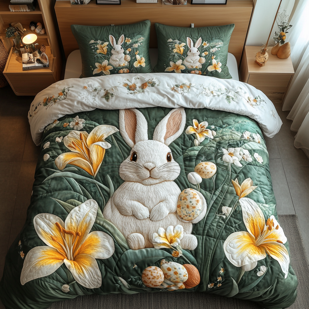 Spring Snuggles Quilted Bedding Set Holiday Duvet Cover Set Christmas Presents For Rabbits