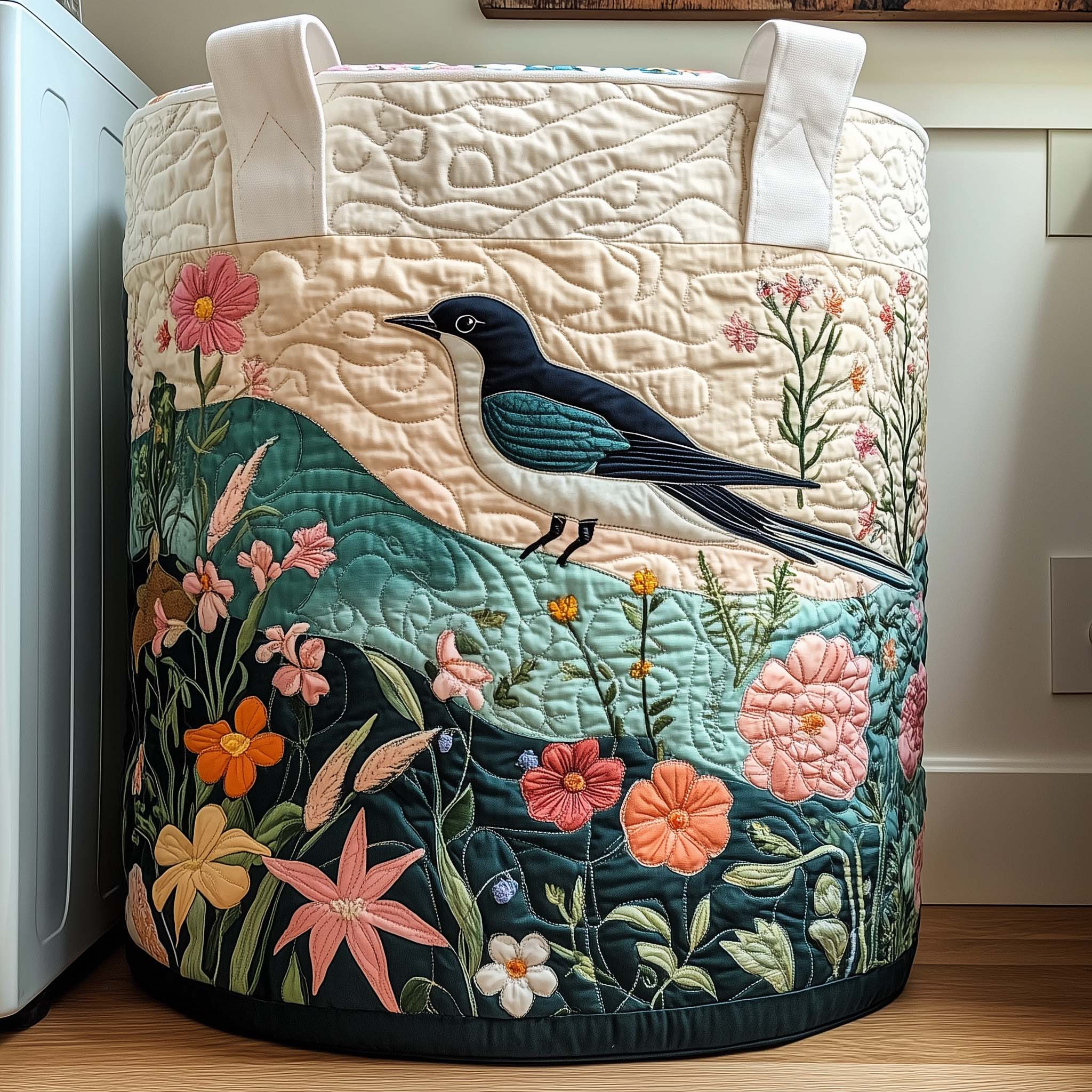 Spring Swallow Quilted Laundry Basket Laundry Room Decor Bird Lover Gifts