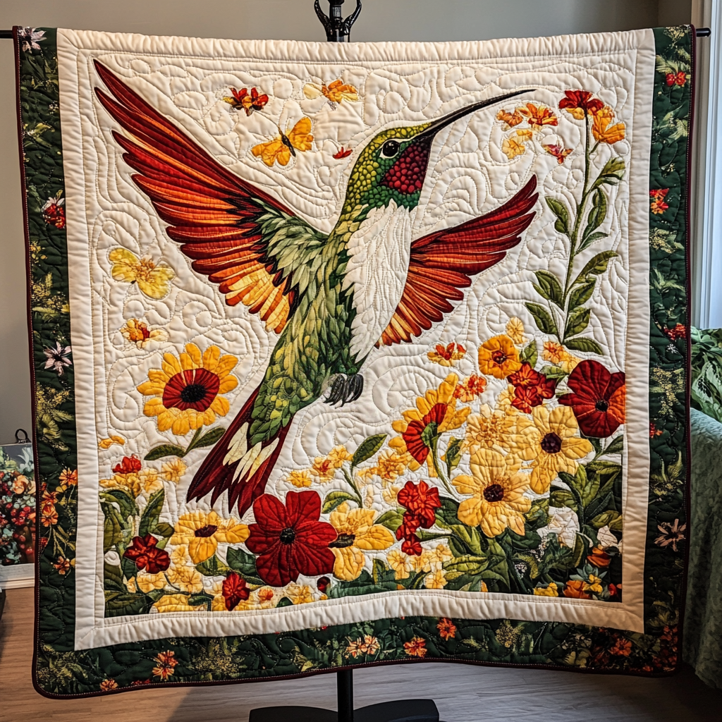 Spring Symphony Quilted Blanket Cool Throw Blanket Great Hummingbird Lover Gifts