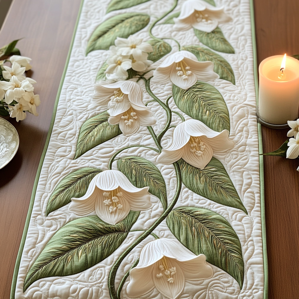 Spring Veil Quilted Table Runner Kitchen Decor Lily Themed Presents