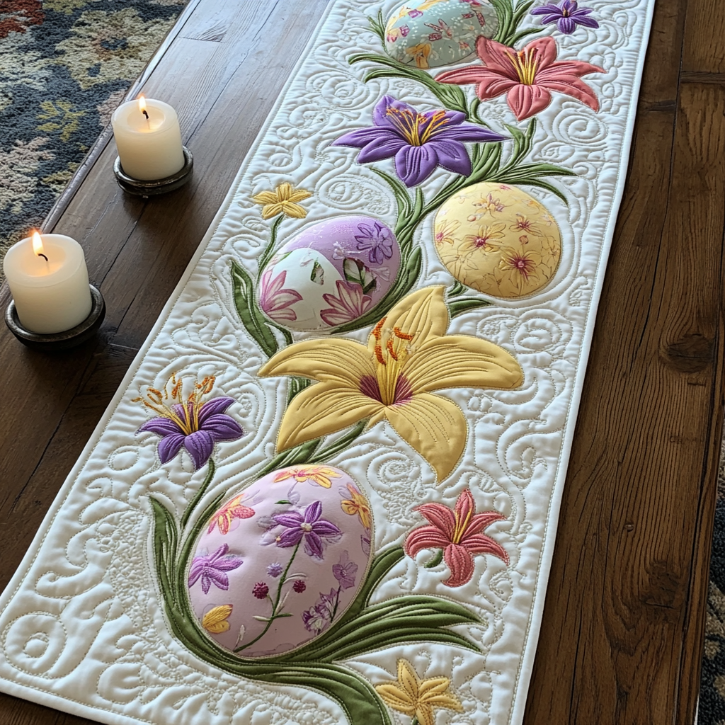 Spring Whimsy Quilted Table Runner Easter Dining Table Decor Gifts For Family