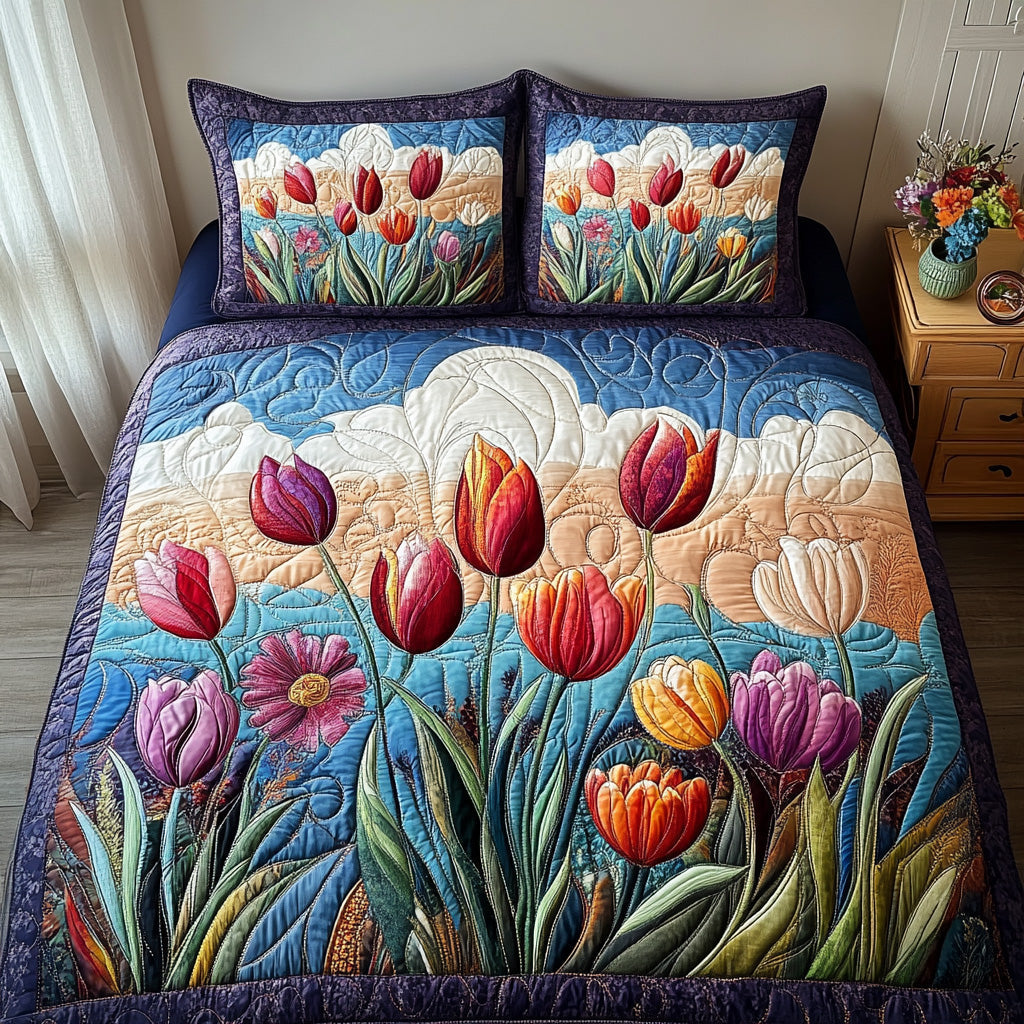 Spring Whispers Quilted Bedding Set Best Bed Sheet Set Tulip Gifts For Her