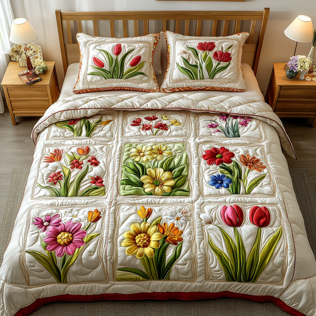 Spring Whispers Quilted Bedding Set Perfect Housewarming Gift for a Cozy Bedroom