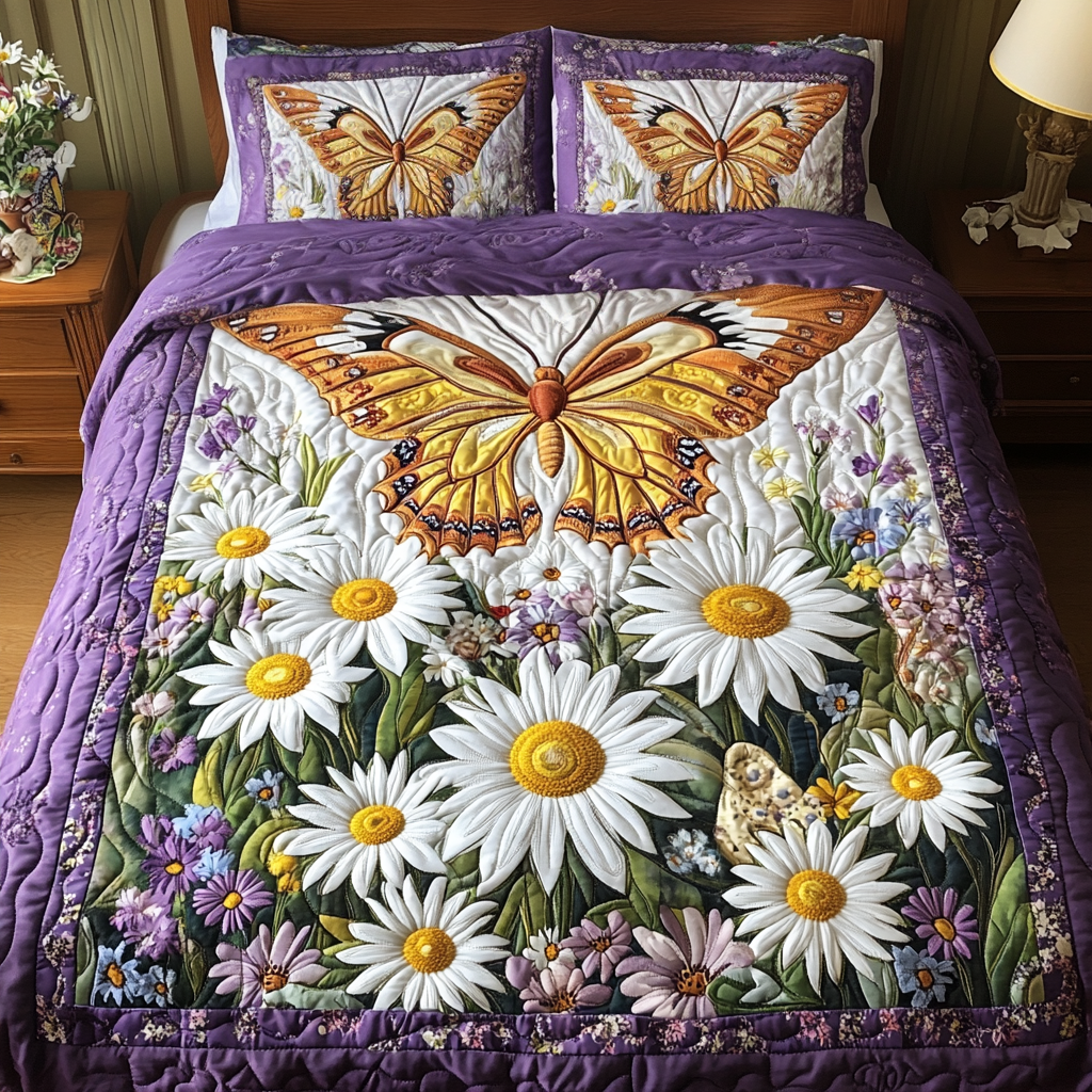 Spring Wings Quilted Bedding Set Bed Room Decoration Best Butterfly Gifts For Christmas