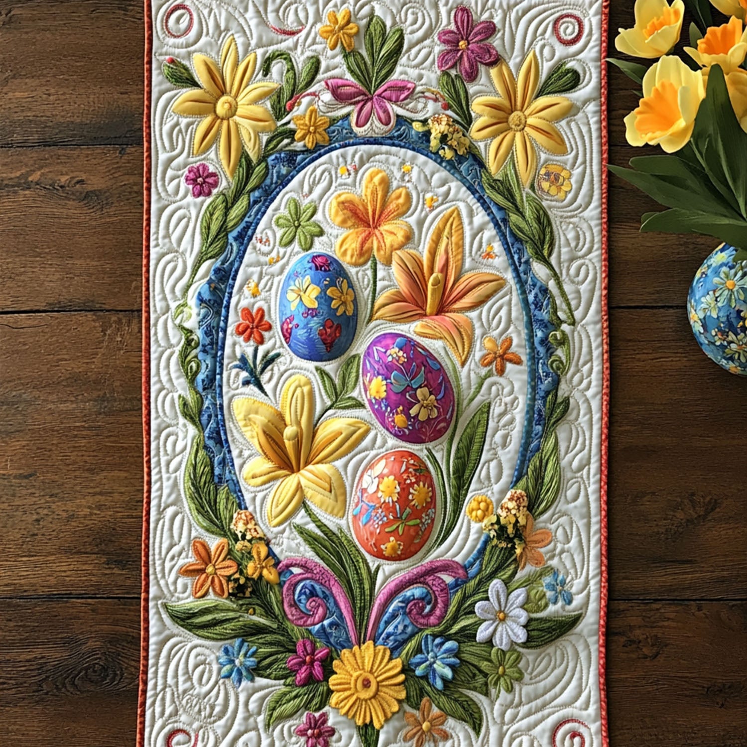 Springtime Blessings Quilted Table Runner Easter Dinner Decor Birthday Gifts For Friends