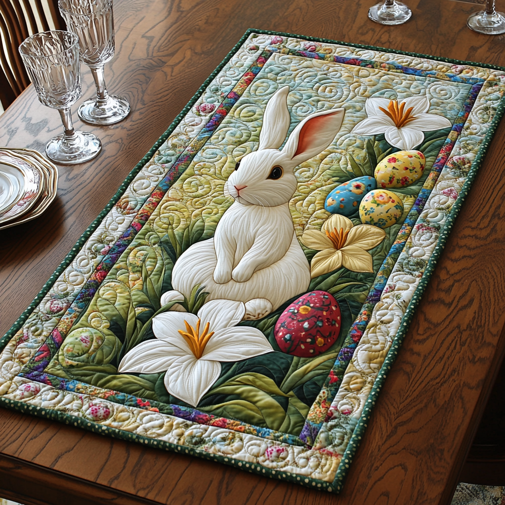 Springtime Blessings Quilted Table Runner Elegant Easter Table Decor Best Friend Presents