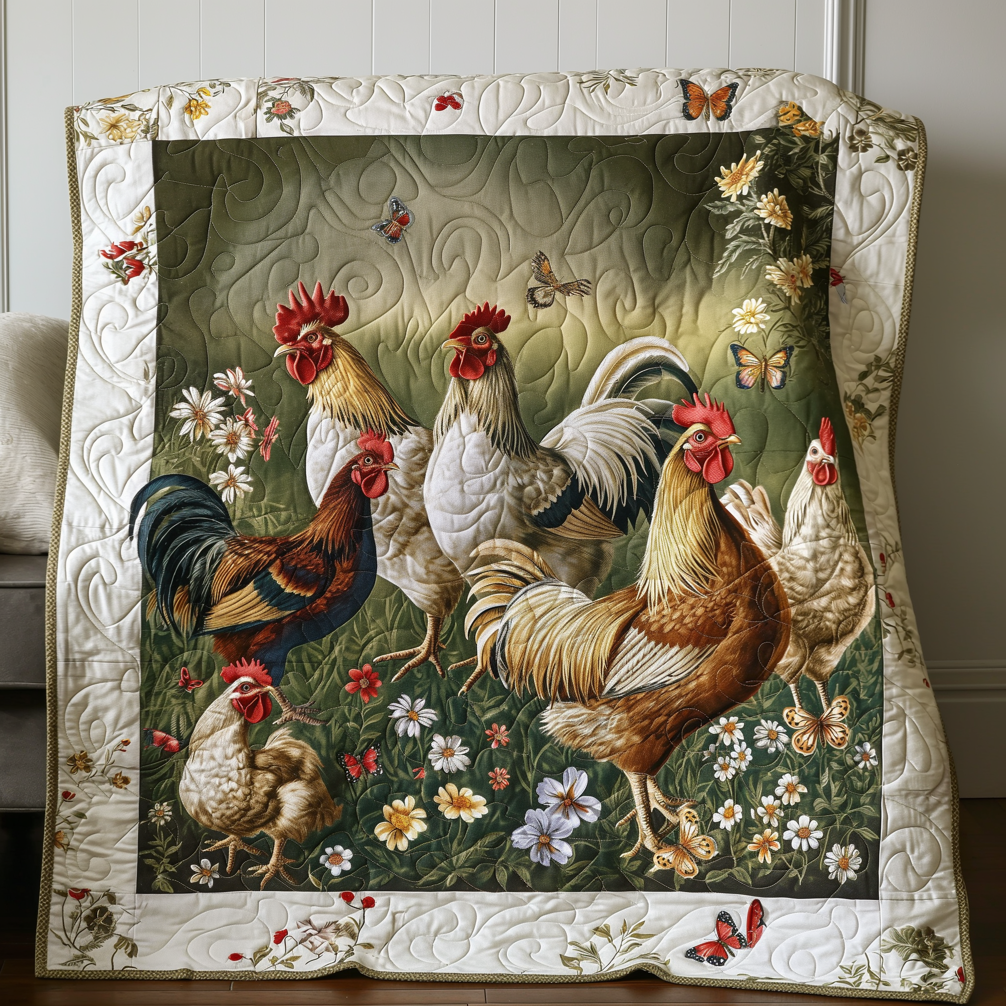 Springtime Bloom Chicken Quilted Blanket Gifts For Chicken Owners