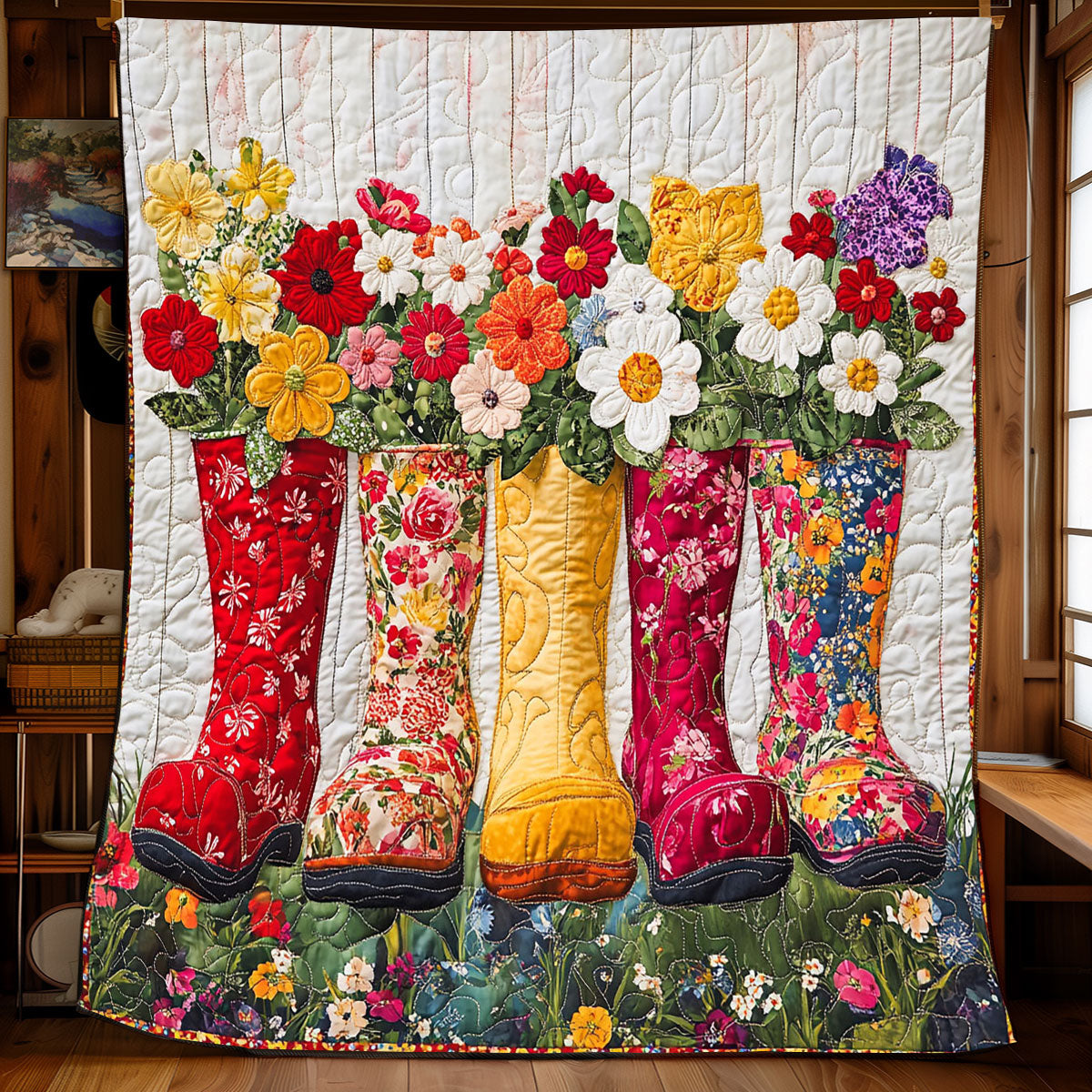 Springtime Boot Quilt Perfect Holiday Gift for Blanket Lovers