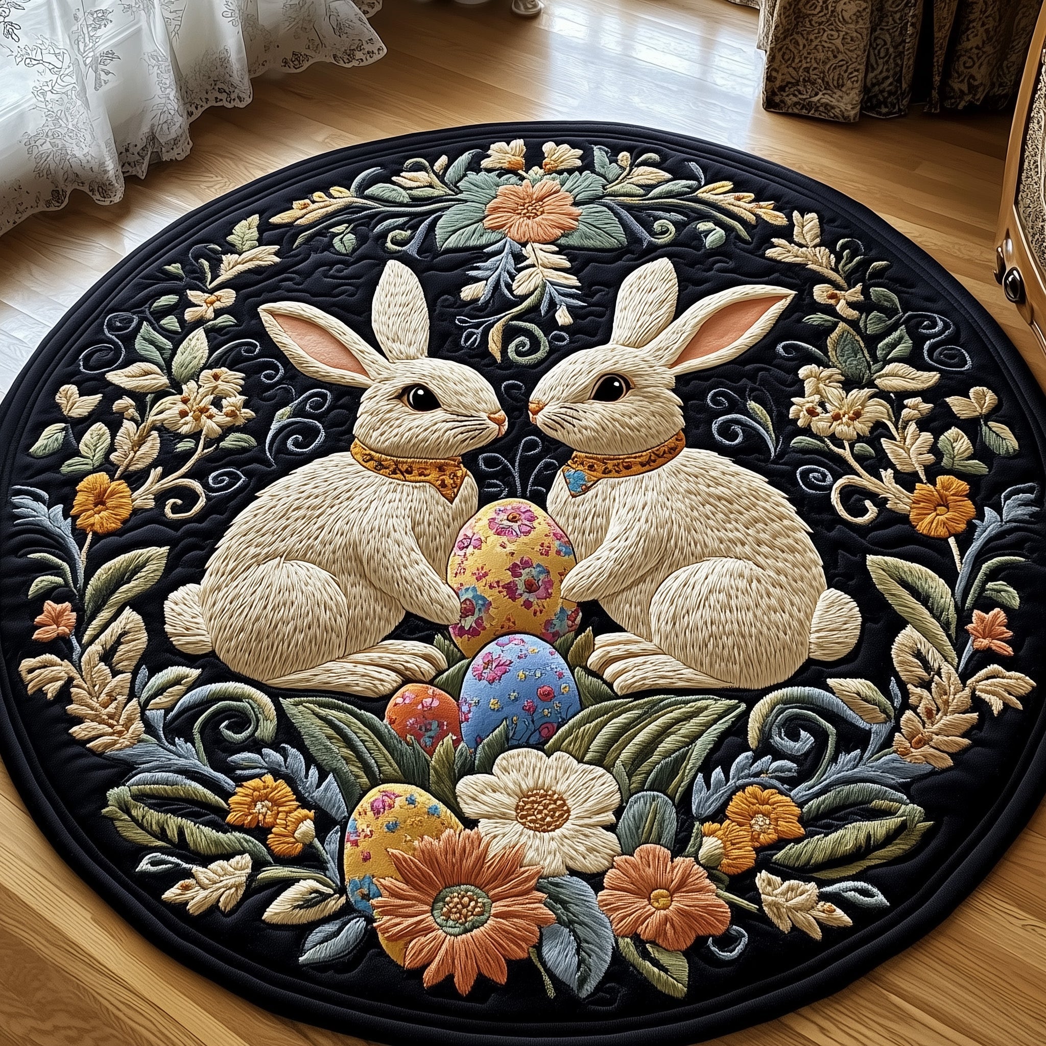 Springtime Bunny Duo Quilted Round Mat Gftotp5591 Christmas Gift