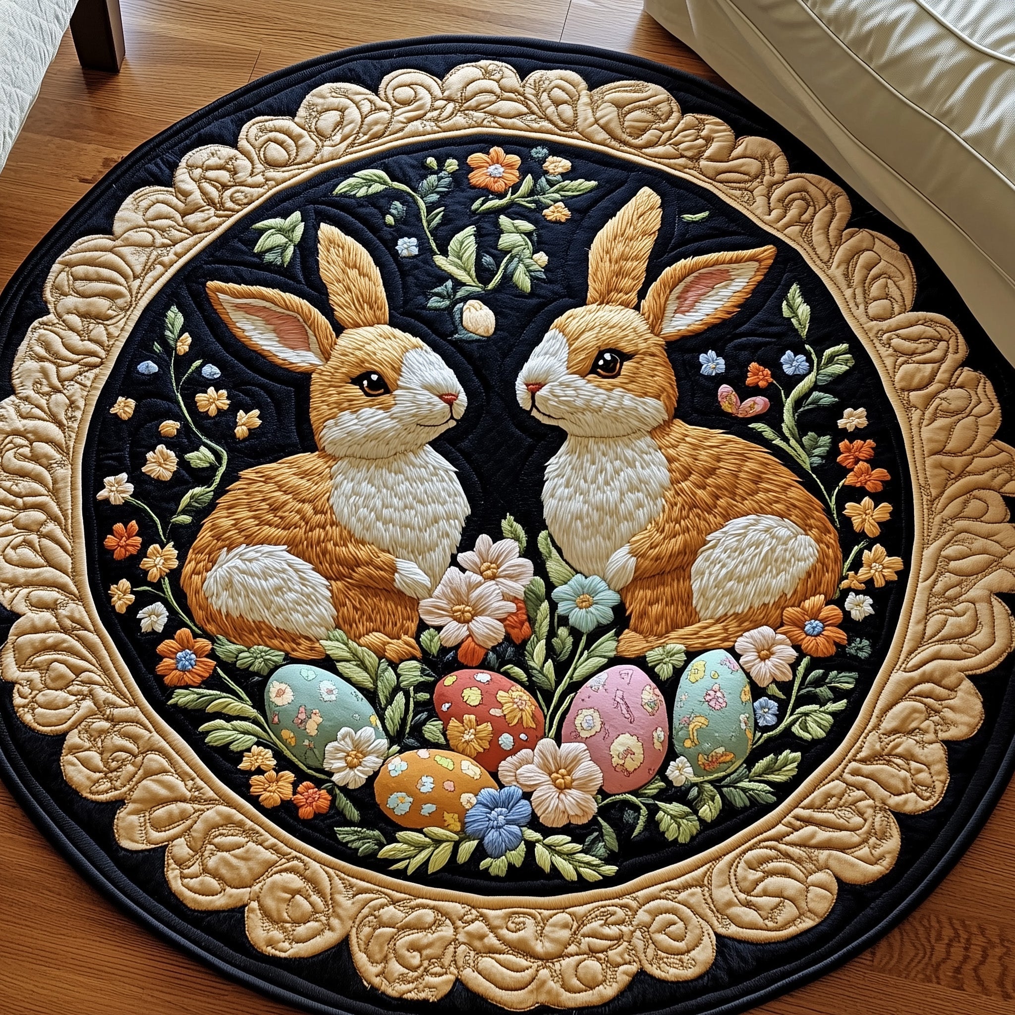 Springtime Bunny Duo Quilted Round Mat Gftotp5592 Gift For Mom