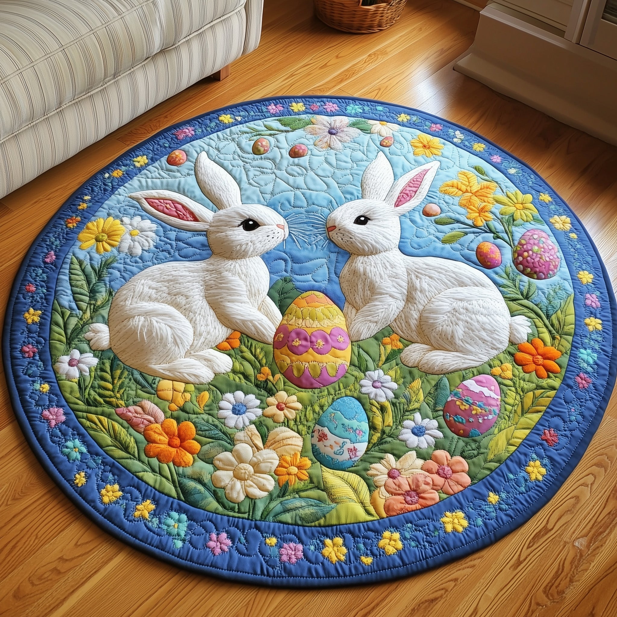 Springtime Bunny Duo Quilted Round Mat Gftotp5593 Gift For Mom