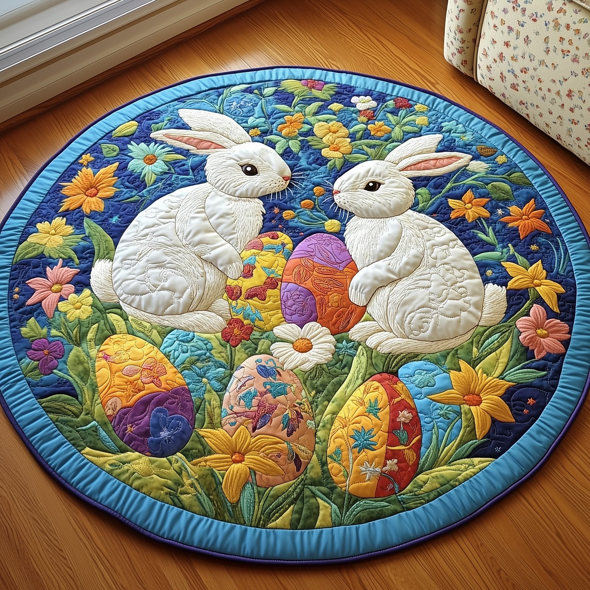 Springtime Bunny Duo Quilted Round Mat Gftotp5594 Gift For Kids