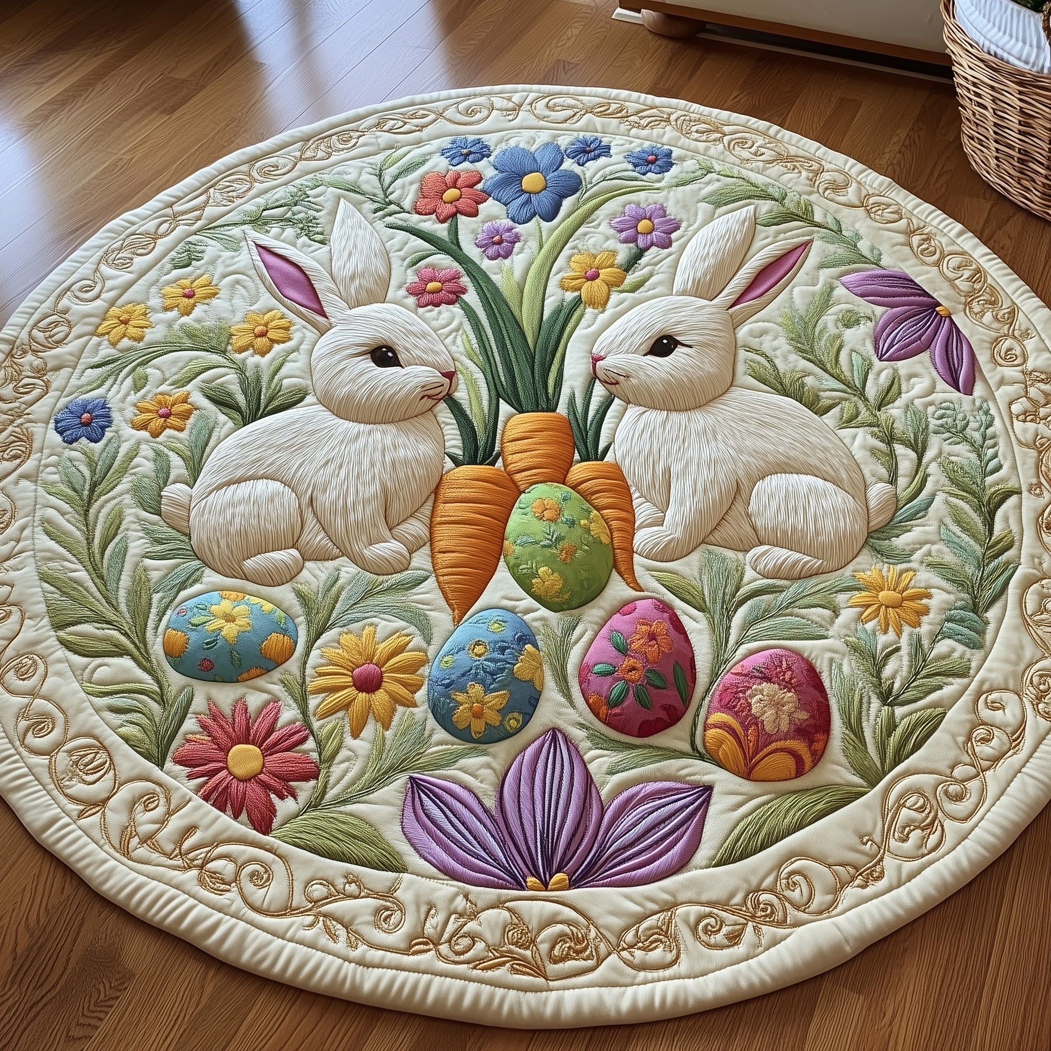 Springtime Bunny Duo Quilted Round Mat Gftotp5595 Gift For Him