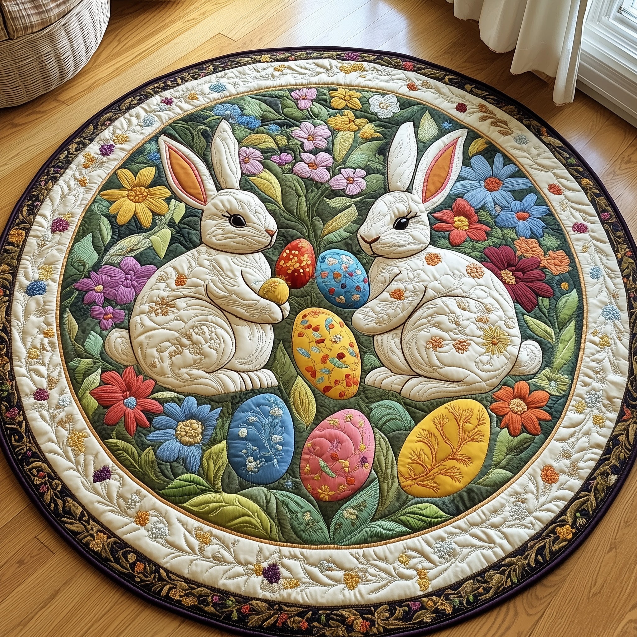 Springtime Bunny Duo Quilted Round Mat Gftotp5596 Gift For Dad