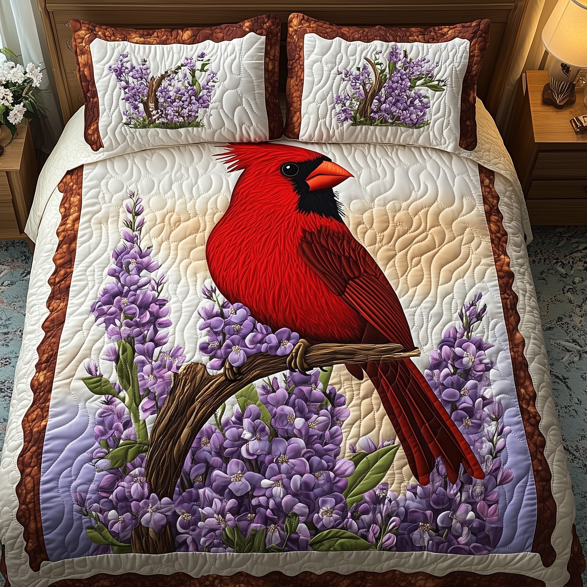 Springtime Cardinal Quilted Bedding Set Duvet Cover Bed Sheet Christmas Gifts For Cardinal Lovers