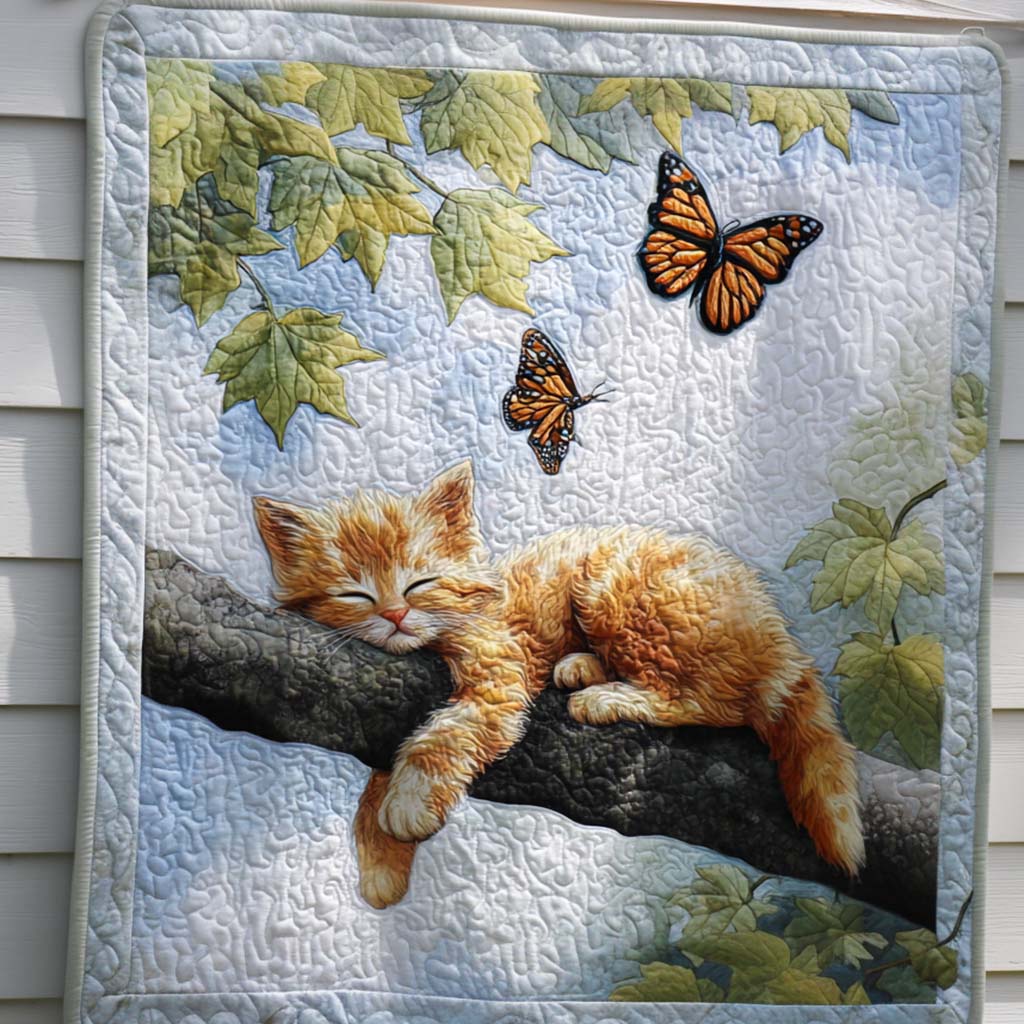 Springtime Cat Quilted Blanket Cute Throw Blanket Cute Turtle Themed Gifts