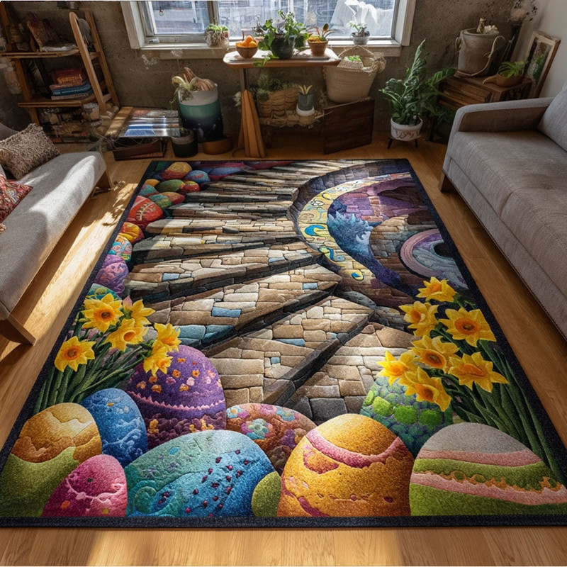 Springtime Egg Trail Quilted Area Rug Easter Spring Home Decor Best Gift For Easter Lovers