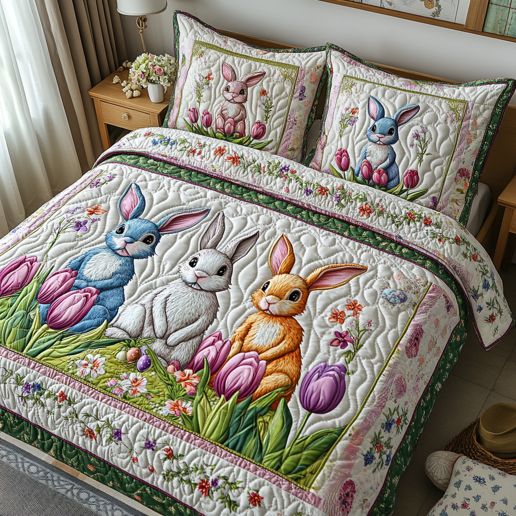 Springtime Friend Quilted Bedding Set Bed Decorations Unique Easter Gifts Holiday