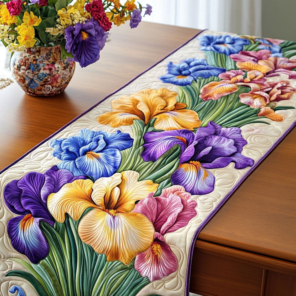 Springtime Iris Dance Quilted Table Runner Kitchen Table Decor Best Gifts For Flower Lovers