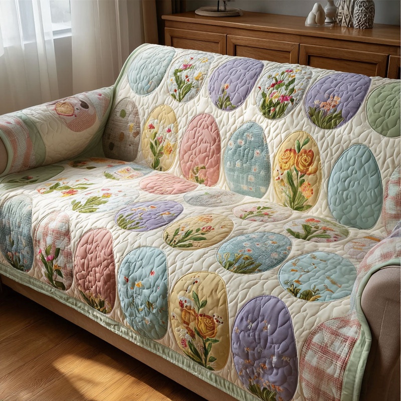 Springtime Jubilee Quilted Sofa Cover Easter Spring Furniture Decor Gift For Easter Lovers