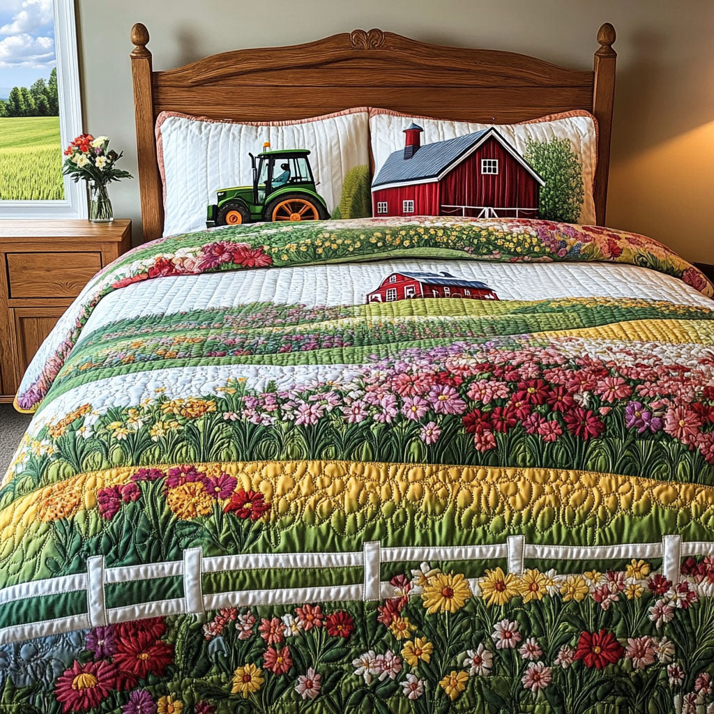 Springtime on the Farm Quilted Bedding Set Holiday Duvet Covers Tractor Gifts For Dad Farmers