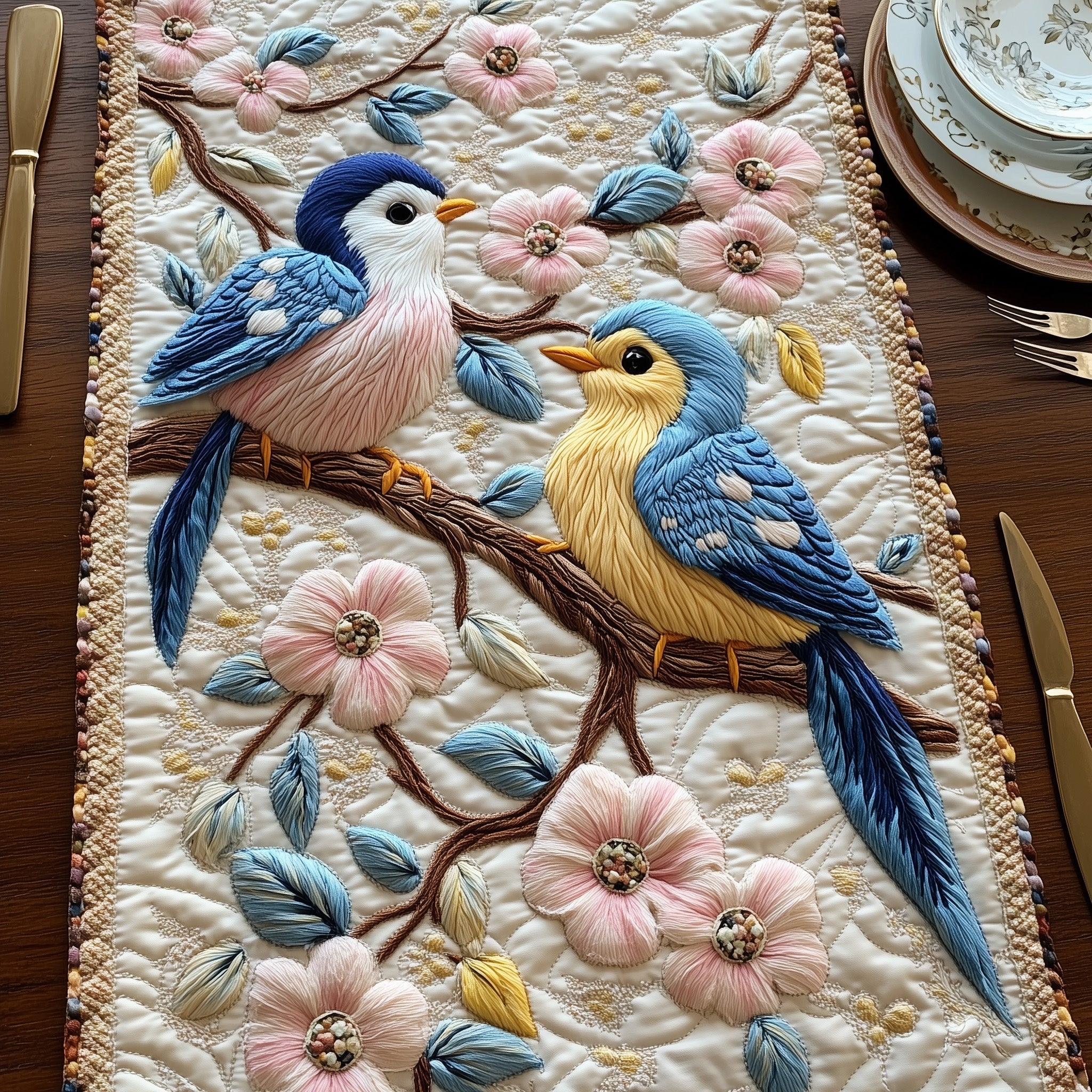 Springtime Serenade Quilted Table Runner Holiday Party Table Runner