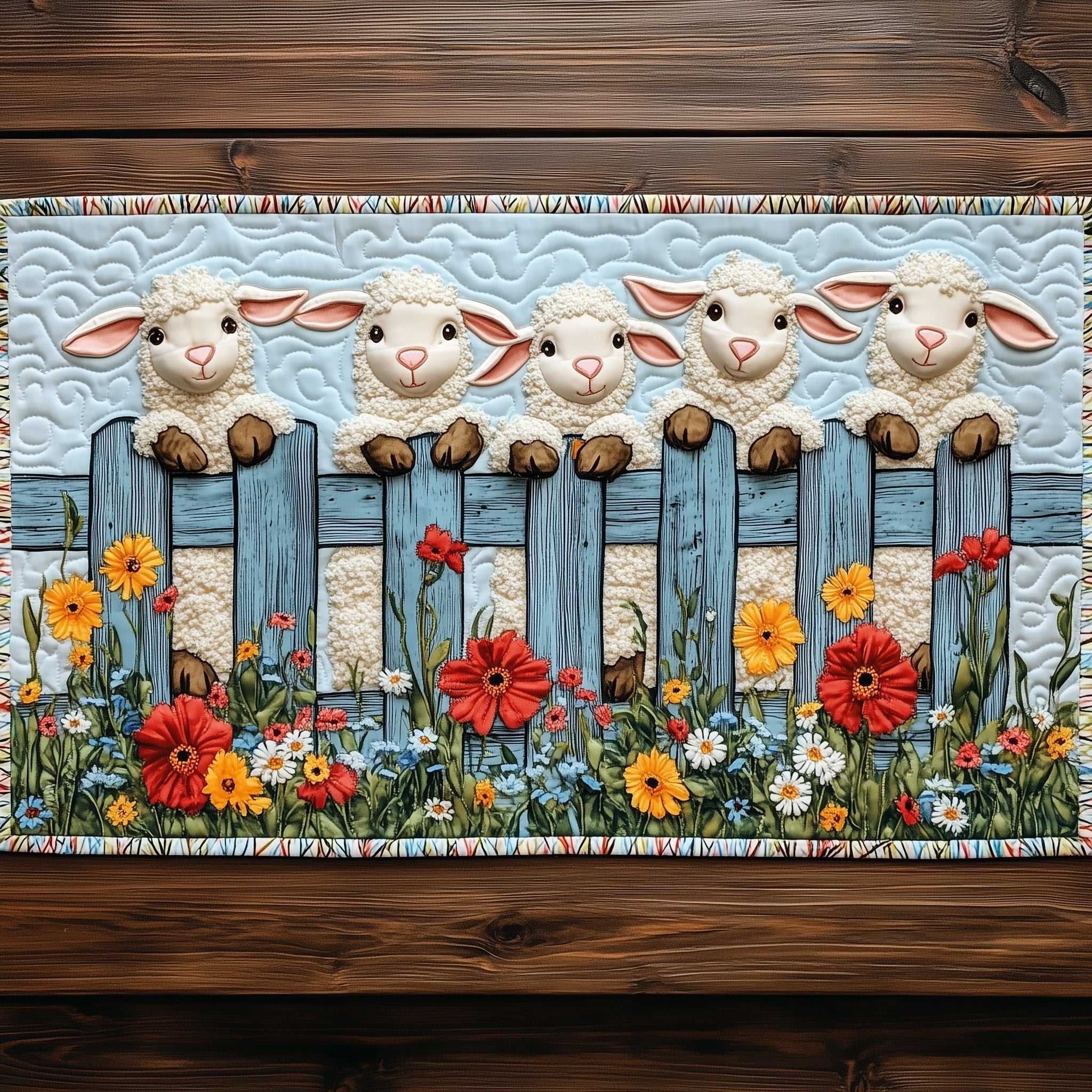 Springtime Sheepline Quilted Table Runner Cozy Winter Table Runner for Home