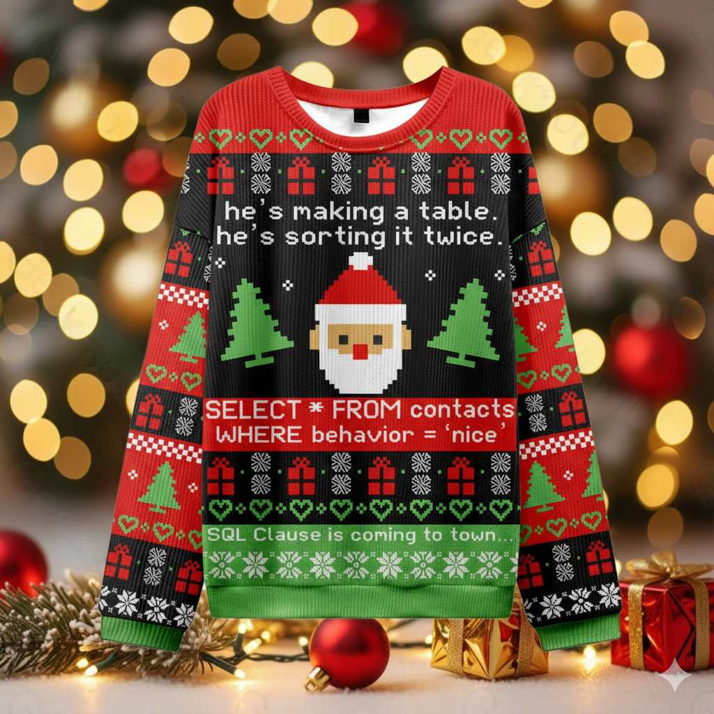SQL Clause Is Coming To Town Christmas Ugly Sweater Funny Xmas Jumpers Gifts Ideas For Him SQL Clause Is Coming To Town Christmas Ugly Sweater Funny Xmas Jumpers Gifts Ideas For Him