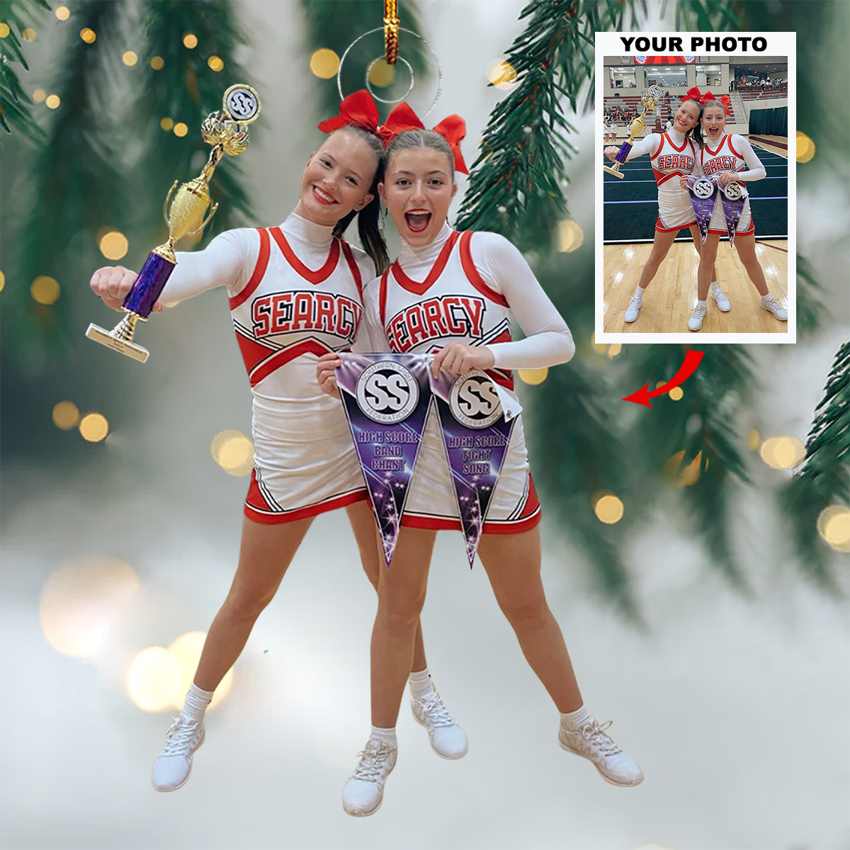 Squad Goals Sparkle Personalized Photo Mica Ornament Christmas Gift For Cheerleader Sp