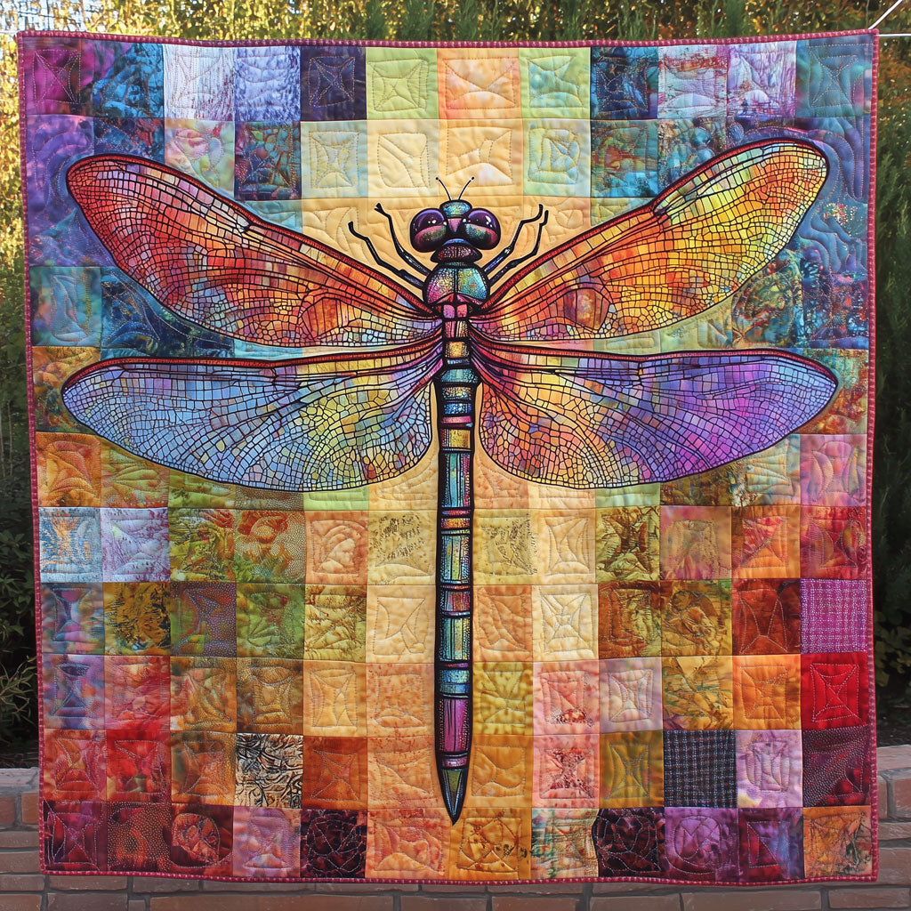 Square Mosaic Dragonfly Quilt Thoughtful Quilt Blanket Gift for Loved Ones
