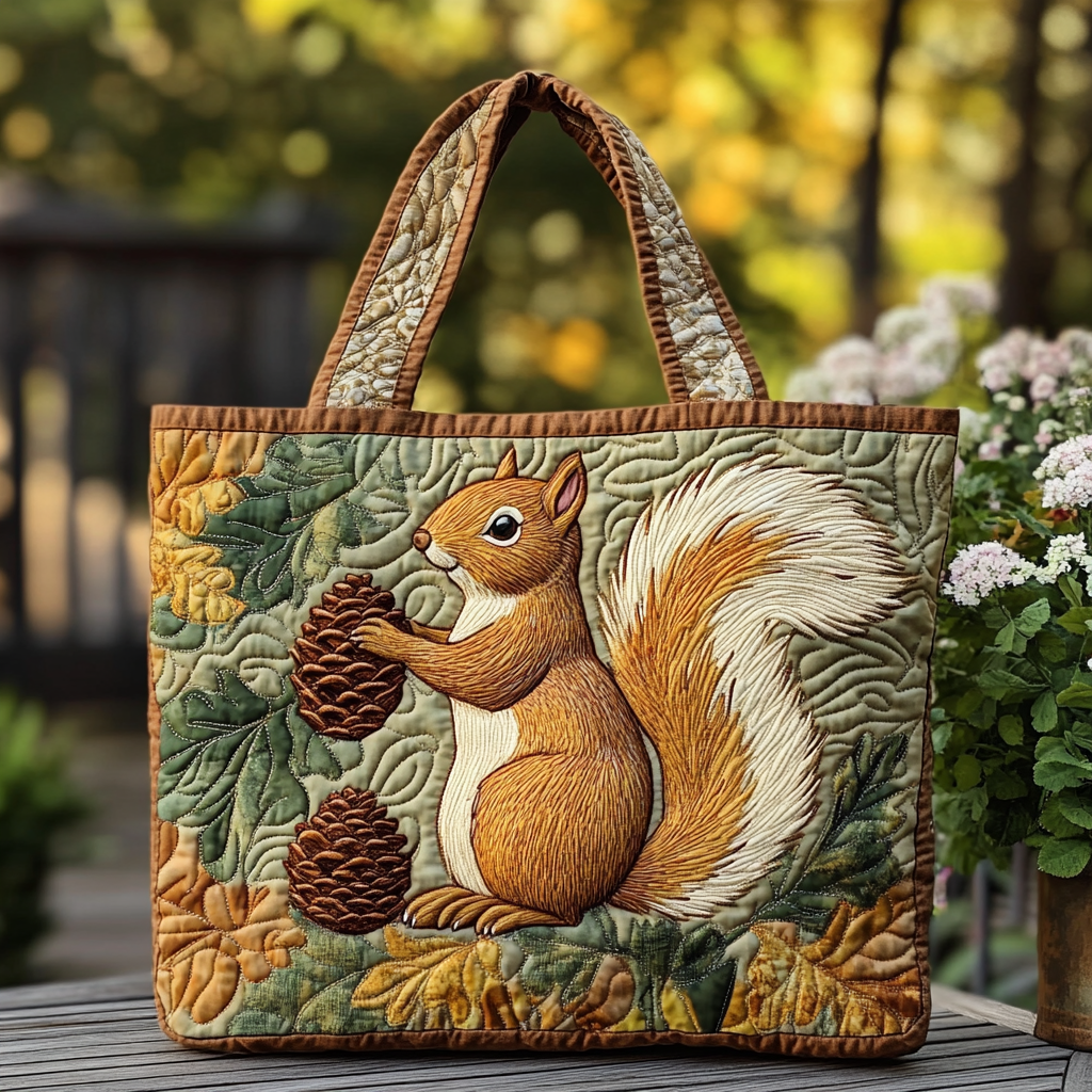 Squirrel Delight Quilted Tote Bag Autumn Presents
