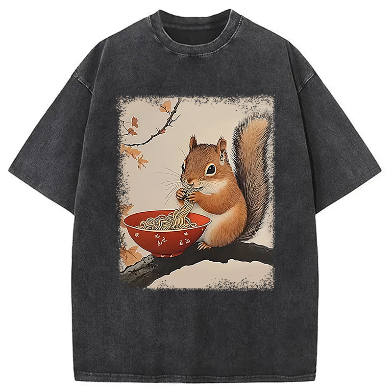 Squirrel Eating Ramen Washed T-Shirt Classic Graphic Fashion Tee Gifts For Him Squirrel Eating Ramen Washed T-Shirt Classic Graphic Fashion Tee Gifts For Him