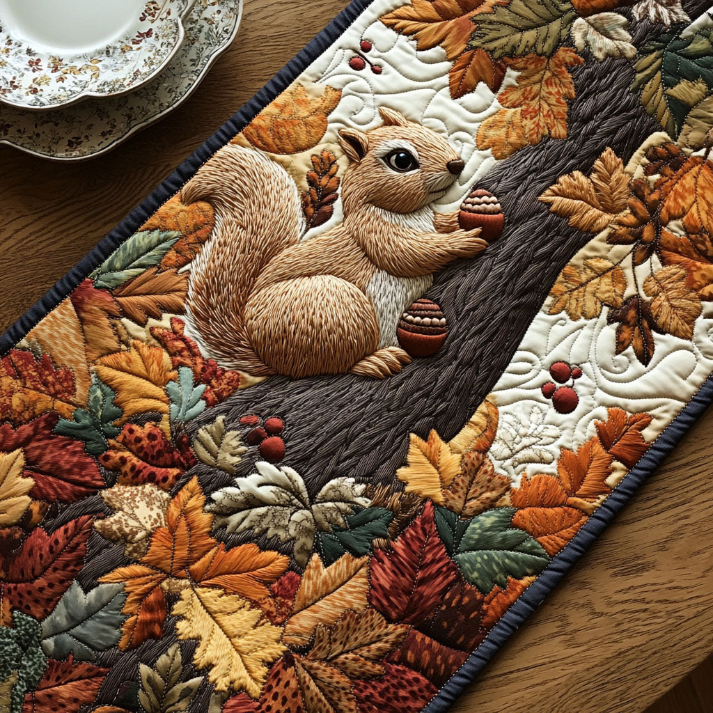 Squirrel Harvest Quilted Table Runner Fall Table Throw Fox Lovers Gifts For Him