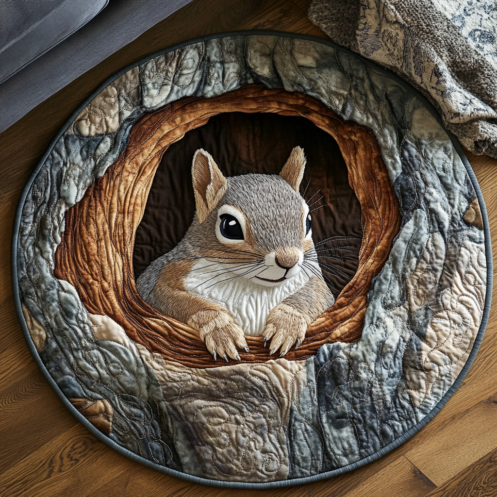 Squirrel Haven Quilted Round Mat Home Entrance Decor Ideas Sea Turtle Stuff