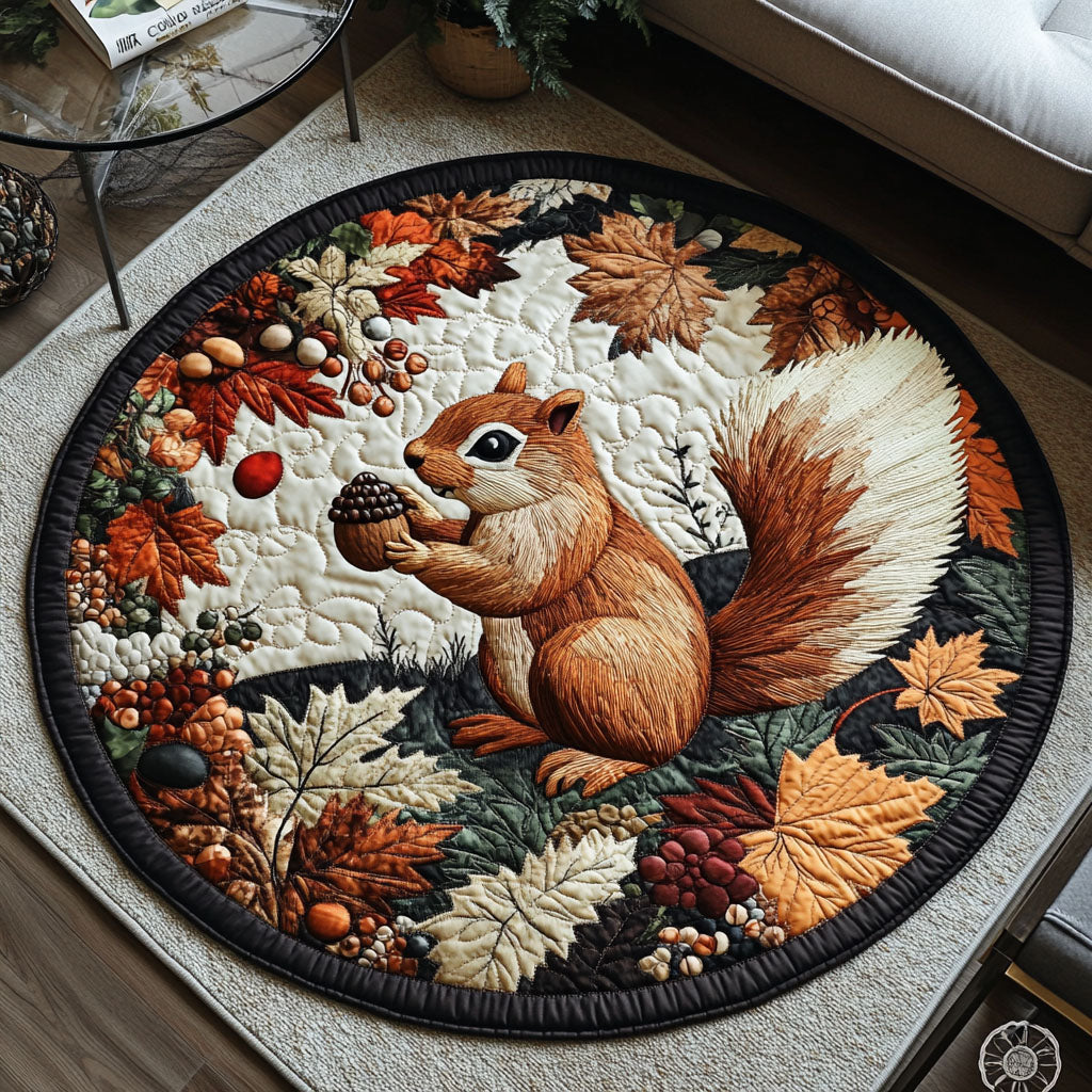 Squirrel in Autumn Bliss Quilted Round Mat Outdoor Entryway Decor Unique Sea Turtle Gifts